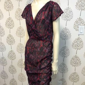 Mexx sheer midi Fall dress Multicolour V neck Sz XL